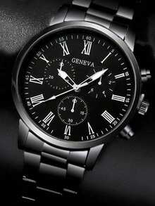 2pcs/Set, Simple, Fashionable, Casual, Business Three Eye Scale Men's Quartz Watch, Black Alloy Bracelet, Suitable For Daily Decoration, Holiday Parties, Business And Other Occasions To Wear, Or As A Holiday Gift For Boyfriends, A Gift For Boyfriends - Multicolor - View 3