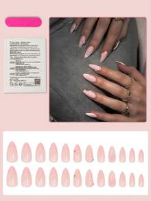 24pcs Medium Pink 3D Petal Decor Glossy Full Coverage Fake Nails, Suitable For Women And Girls - Multicolor - View 2