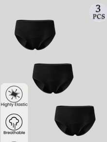 3件組大尺碼生理期內褲 0XL-5XL 高腰舒適內褲 日常穿著防護 - 黑色 - 查看 6