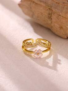 1Pc Fashion Cubic Zirconia Crown Ring For Women Gold Color Flowers Geometric Open Ring Wedding Party Jewelry Gift - Gold - View 4