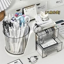 1pc Large Capacity Transparent Rotating Pen Holder, Desktop Stationery Storage Box, Rotating Storage Box, Desktop Storage Rack, Large Capacity Office Supplies Storage Box, Pen Holder, Workstation Accountant Manual/Folder. Suitable For Storing Office Supplies, Learning Supplies, Desktop Accessories, Etc., Is A Must-Have For The Back-To-School Season, And Also Essential For Students And Teachers. - A - View 9