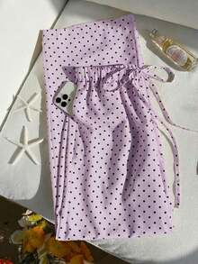 Pantalones anchos de punto con cordón y lunares marrones, adecuados para el invierno, la Navidad y el Año Nuevo, conjunto de otoño/invierno para mujer - Lila Púrpura - Ver 3