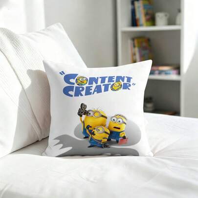 Miniso Vỏ gối trang trí Minions "Người sáng tạo nội dung", màu trắng, thích hợp cho ghế sofa, phòng ngủ, phòng khách, trang trí nhà cửa.