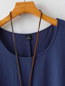 EMERY Vestido de verano casual de talla para mujer, de color verde militar sólido, sin mangas, con volantes en el bajo y parches de encaje en la espalda - Azul - Ver 10