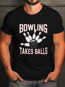 T-shirt graphique de boule de bowling d'été pour hommes - Chemise en tricot de polyester à manches courtes décontractée, motif géométrique, col rond, unisexe pour adultes - Blanc - Voir 1