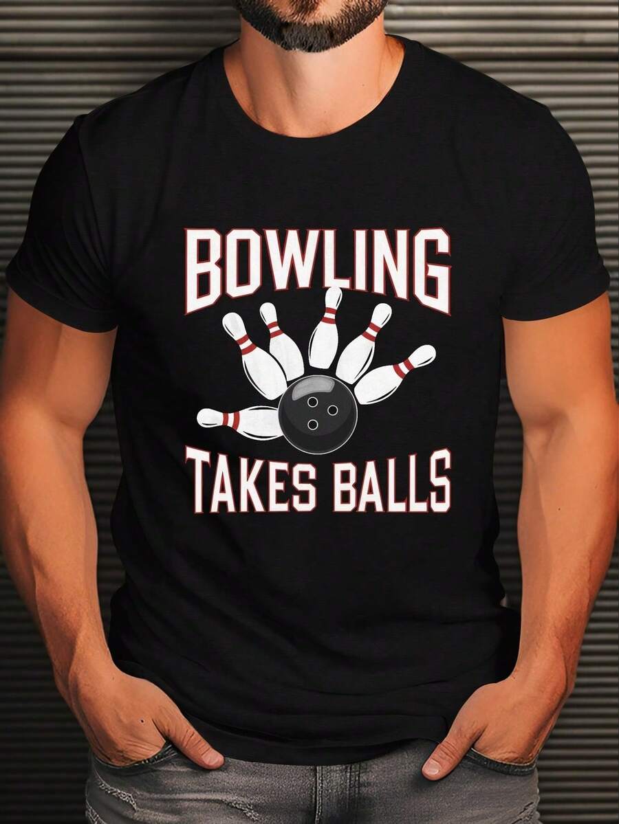 T-shirt graphique de boule de bowling d'été pour hommes - Chemise en tricot de polyester à manches courtes décontractée, motif géométrique, col rond, unisexe pour adultes - Blanc - Voir 1