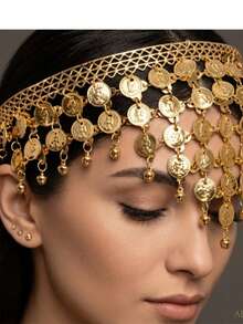 Kit Tiara + Pulseira + Colar E Lenço Moedas Árabe Dança - rosa claro - Visão 6