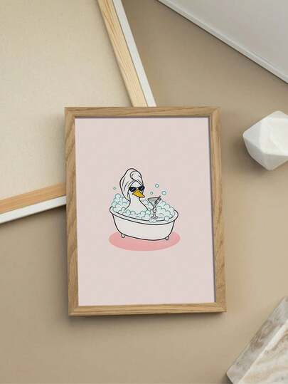 1pc Funny Bathtub Duck Self-Care Cute Wall Art, Canvas Poster, Ideal For Bedroom, Office, Bathroom, Home Wall Decor Gift, Frameless