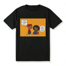 Girl's Set (Only Available For The Short-Sleeved Shirt Shown In The Image) [100% Cotton] "Can I Kick It?" Men's T-Shirt With A Fun And Motivational Design, Classic Fit, Soft And Smooth Fabric, Gift For Friends, Summer Vibes, Positive Affirmation, For Men And Women. Suitable For Holiday Parties, Family Gatherings, Outdoor Activities, And Everyday Occasions. - 黑色 - 查看 6