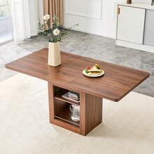 Modern Extendable Walnut Wood Dining Table With Shelf, Space-Saving Wooden Kitchen Table For 4 To 8 People, Extendable Dining Table With Metal Rails - 棕色 - 查看 2