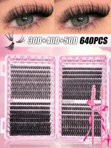 640 Pcs 30D+40D+50D DIY Eyelash Extension Faux Mink False Eyelashes - Premium D Curl Natural Volume Individual False Eyelashes, Suitable For DIY Eyelash Extension - Reusable, Lightweight And Easy To Apply - C - View 1