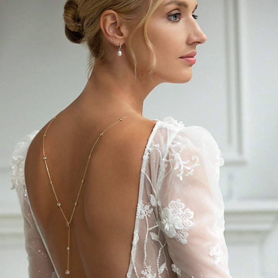 1 Stück Rückenkette mit Glitzer, elegantes Braut-Hochzeitsschmuck-Accessoire mit Kristallen - Gold - Übersicht 1