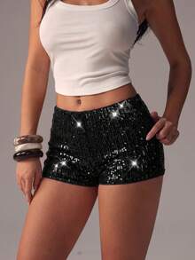 Women's New Leopard Print Beaded Embroidered Casual Shorts, Versatile For All Seasons Black Summer - Black - View 6