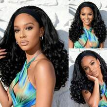 Synthetic Glue-Free Headband Wig With Curly Ends, Straight Linen Texture, Natural Look, Halloween - Multicolor - View 7