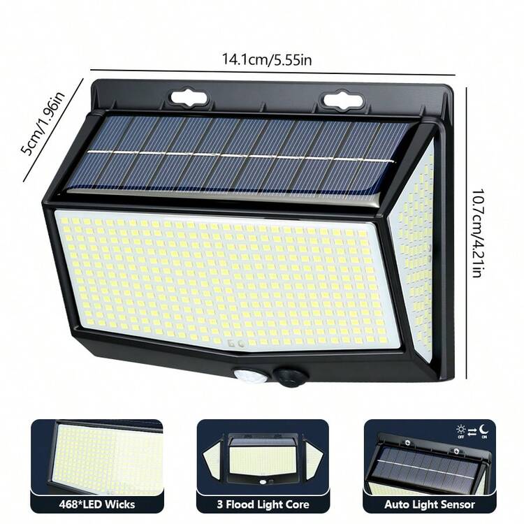 1/2個 100/468LED 太陽能戶外燈 感應式自動充電 花園居家露營緊急照明燈 - 太陽能壁燈 - 查看 11