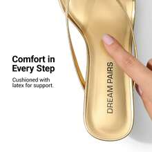 Women Comfortable Kitten Low Heel Thong Heeled Sandals Fashion Square Open Toe Comfort Shoes For Party Casual Slides - 金色 - 查看 7