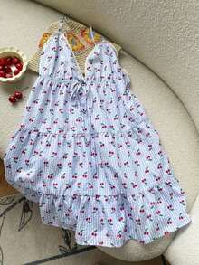 Vestido corto casual de mujer con tirantes de espagueti y espalda descubierta de unicolor, para verano - Azul - Ver 1