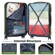 YONSLY 16 Inch Suitcase With Detachable Wheels 360° Combination Lock Double Zipper Soft Rubber Handle Trolley Travel Suitcase For Vacation - 橄欖綠 - 查看 7