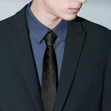 1pc Men's Black Cashew Tie Suitable For Daily, Party, Business Use, Father's Day Gift - Black - View 2