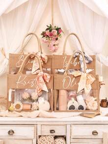 Personalized Bridesmaid Linen Tote Bag With Name, Customized Jute Bag, Letter Print Beach Bag, Monogrammed Gift Bag For Bachelorette Party - Multicolor - View 8