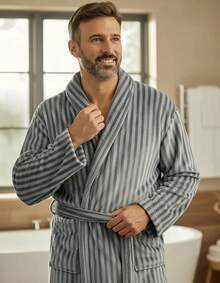 Appel Plush Flannel Bathrobe - Super Comfortable - Gray Striped - View 5