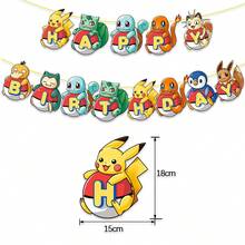 13pcs-Pokemon Birthday Party Decor Kit, Pokeball Happy Birthday Banner + Honeycomb Table Centerpieces + Paper Masks, Kids Anime Theme Party Supplies - T2 - View 13