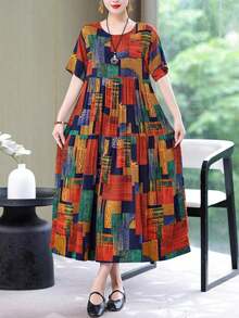 Nuevo vestido de verano casual y elegante de estampado de moda, de largo medio para mujeres de vacaciones - Multicolor - Ver 2