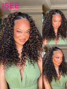 ISEE Wear Go Half Wig Water Wave Flexible Fit 3 In 1 Half Wig With Drawstring Natural Hairline Honey Highlight Ombre Color Highlight Wear And Go Glueless Human Hair Wig Pre-Plucked Hairline 180% Density 16-28 Regular Inch Unprocessed Virgin Hair Daily Use For Women - S2/30 - View 3