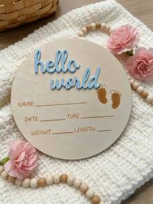 1pc Newborn Photography Props "HELLO WORLD" Baby Birth Announcement Sign, Wooden Baby Name Announcement Plaque, Baby Shower Easter Gifts, Girls/Boys - Multicolor - View 10