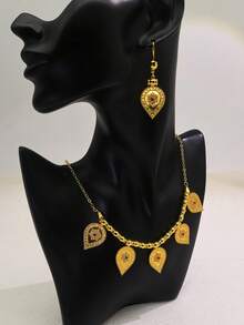 3pcs/Set Vintage Teardrop Colorful Gemstone Necklace & Earrings Jewelry Set - Water Droplets - View 1