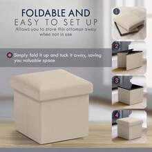 Multifunctional Folding Storage Ottoman, Square Storage Bench, Fabric Storage Box, Minimalist Practical Sofa Stool, Foldable Toy Storage Box - Beige - View 7