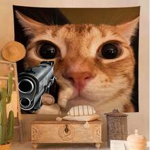 Bendera Gantung Dekoratif Kucing yang Unik - Dekorasi Dalam/Luar Ruangan dari Poliester dengan Desain Kucing Oranye dan Revolver yang Lucu, Cocok untuk Ruangan, Halaman Rumput dan Taman, Dekorasi Kucing - 1PC - View 5