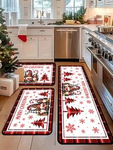 1pc Christmas Decorative Floor Mat 40x60cm, 50x80cm, 40x120cm, Pattern With Christmas Gnomes, Snowflakes, Christmas Trees And Gift Boxes, Red And Black Buffalo Plaid Border, Suitable For Holiday Home Decor, Entryway, Bathroom And Kitchen - Multicolor - View 5