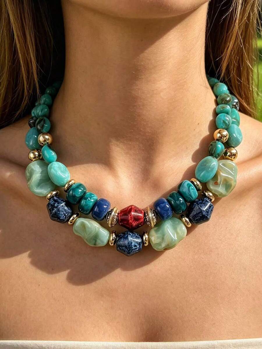 1 hoặc 2 chiếc vòng cổ hạt nhựa ABS phong cách Bohemian sang trọng nhẹ nhàng, hạt giả ngọc lam bất đối xứng kết hợp hạt CCB, vòng cổ nhiều lớp xếp chồng tinh tế cho nữ, cao cấp đa năng phối mọi trang phục, phù hợp đeo hàng ngày quanh năm, đi du lịch, mùa tốt nghiệp, làm quà tặng bạn thân và bạn bè, dịp lễ, nghỉ mát bãi biển, tiệc ven biển, tụ tập, ăn tối và nhiều dịp khác, vị trí, màu sắc, hoa văn và kích thước mỗi hạt nhựa ABS là đa sắc và làm thủ công, mỗi hạt đều khác nhau nhưng không ảnh hưởng đến việc mua hàng của bạn - Nhiều màu - Xem 1