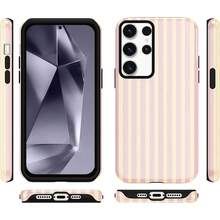 Gestreifte Sommer-Handyhülle, geeignet für Samsung Galaxy S24 5G ,2 Zoll, mit einem schönen sommerlichen rosa-gelben Streifendesign, eine Schutzhülle geeignet für Mädchen, doppelschichtige stoßfeste bunte Silikonhülle. - Weiß 6 - Übersicht 6