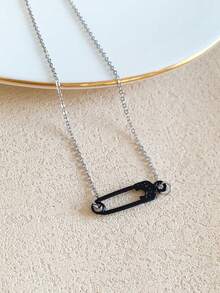 1pc Fashionable Stainless Steel Safety Pin Pendant Necklace, Original Design For Women - Brooch Feather - View 4