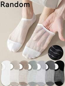 1/2/4/7 Pairs Random Men's Non-Slip Breathable Mesh Ankle Socks, Thin Solid Color Invisible Socks For Summer, Couples Socks - Multicolor - View 29