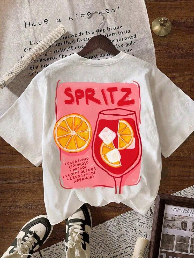 2026 SPRITZ CLUB Women's Summer Tops, Holiday, T-Shirts, Beach, Clubwear, Casual Crew Neck Short Sleeve T-Shirt - White - View 2