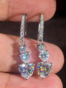 1 Pair Gorgeous Cubic Zirconia Earrings, Designed For Women, Suitable For Wedding, Engagement, Anniversary Party Wear, Valentine's Day Gift - 1# - View 2