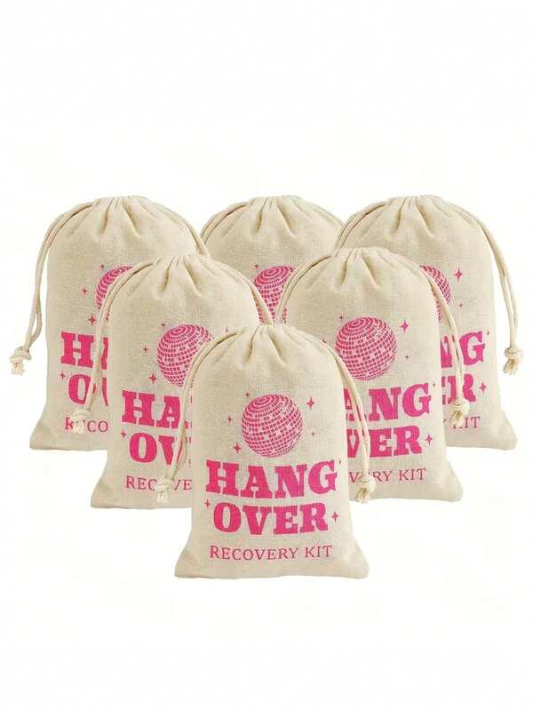 6pcs Hangover Recovery Gift Bags - Printed With The Phrase "HANGOVER RECOVERY KIT" In Pink Lettering Alongside A Disco Ball Graphic, These Burlap Bags Serve Perfectly As Either Hangover Kits Or "First Aid" Pouches. They Are The Ideal Choice For A Wide Variety Of Occasions, Including Bachelor/Bachelorette Parties, Weddings, Birthdays, Graduations, Themed Parties, Anniversaries, And More.