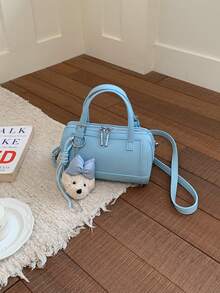Nueva bolsa de tote de unicolor con colgante, bolso de mano minimalista y versátil, estilo universitario elegante cilíndrico europeo y americano, adecuado para ir al trabajo, compras, viajes, fiestas y la escuela para mujeres - Multicolor - Ver 14