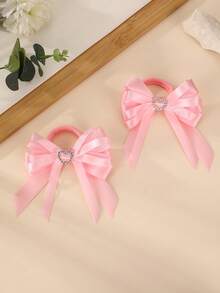 2pcs/6pcs Girls Heart Ribbon Bow Hair Scrunchies Set, Suitable For Daily Decoration - Multicolor - View 13