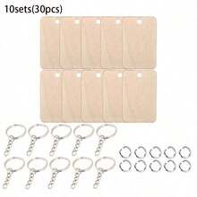 1 Box DIY Wooden Keychain Pendant Set, Unfinished Keychain Pendant Gift, With Hanging Rings - Rectangular Wood Blanks For Custom Keychain Handle Craft, Suitable For Keychain Decoration, DIY Tag Making, Luggage Decoration, Holiday DIY, Versatile, Sturdy And Durable, Carefully Selected Gifts - Apricot - View 9