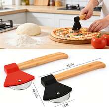 Set Of 4 Pizza Cutters With Bamboo Handles And Sharp Rotating Blades, Perfect For Pizza, Bread, Cakes, And More-Red And Black Color Scheme - View 3