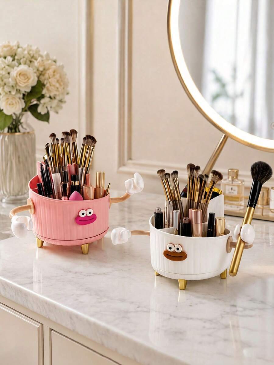 1pc 360° Rotating Makeup Organizer, Multifunctional Cosmetic Storage, Multi-Compartment Storage, Minimalist Design, Perfume Rack, Perfect For Bedroom, Vanity, Makeup Brushes, Lipstick, Skincare, Stationery Storage Box - Multicolor - View 1