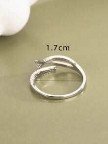 Nooxian 1pc Exquisite Luxury Sparkling Faux Platinum Copper Ring With Zirconia Stone, Adjustable - Silver - View 7