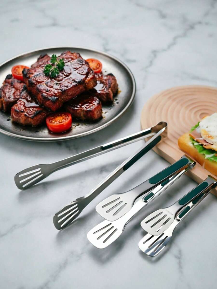 1pc Multifunctional Stainless Steel Kitchen Tongs, Premium Non-Slip Food Gripper Suitable For Grilling, Baking, Salads And Pasta. Easy To Clean Heat-Resistant Cooking Tool, Essential Kitchen Utensil For Home And Restaurant - A - View 1