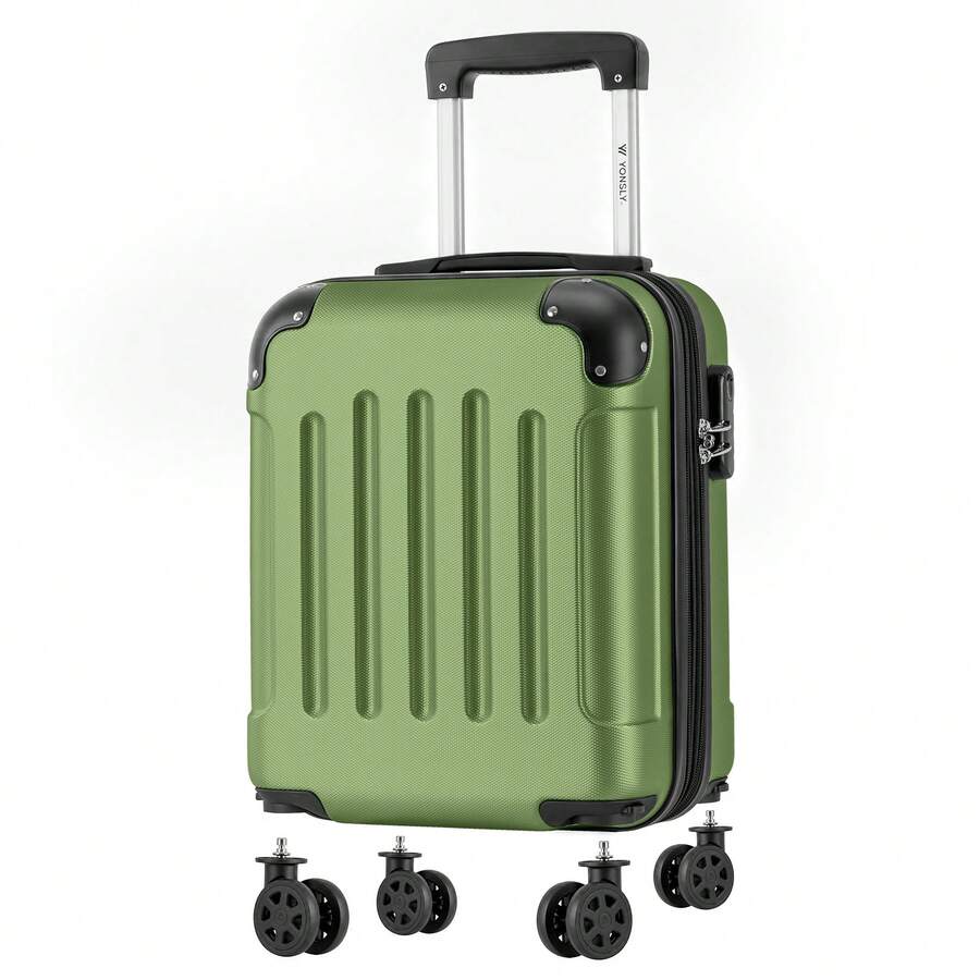 YONSLY 16 Inch Suitcase With Detachable Wheels 360° Combination Lock Double Zipper Soft Rubber Handle Trolley Travel Suitcase For Vacation - 橄欖綠 - 查看 1