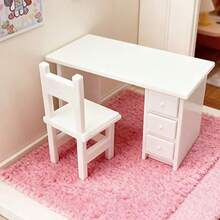 1pc White Mini Table & Chair Set - DIY Table & Chair Model Ornament Dollhouse Table & Chair Model Micro Landscape Room Decoration 3D Printed Model - Multicolor - View 5