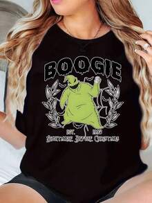 Boogie Man Nightmare Before Christmas Character Print Disney Women T Shirt Round Neck Short Sleeve Halloween Christmas Soft Comfortable 220g - màu đen - Xem 1